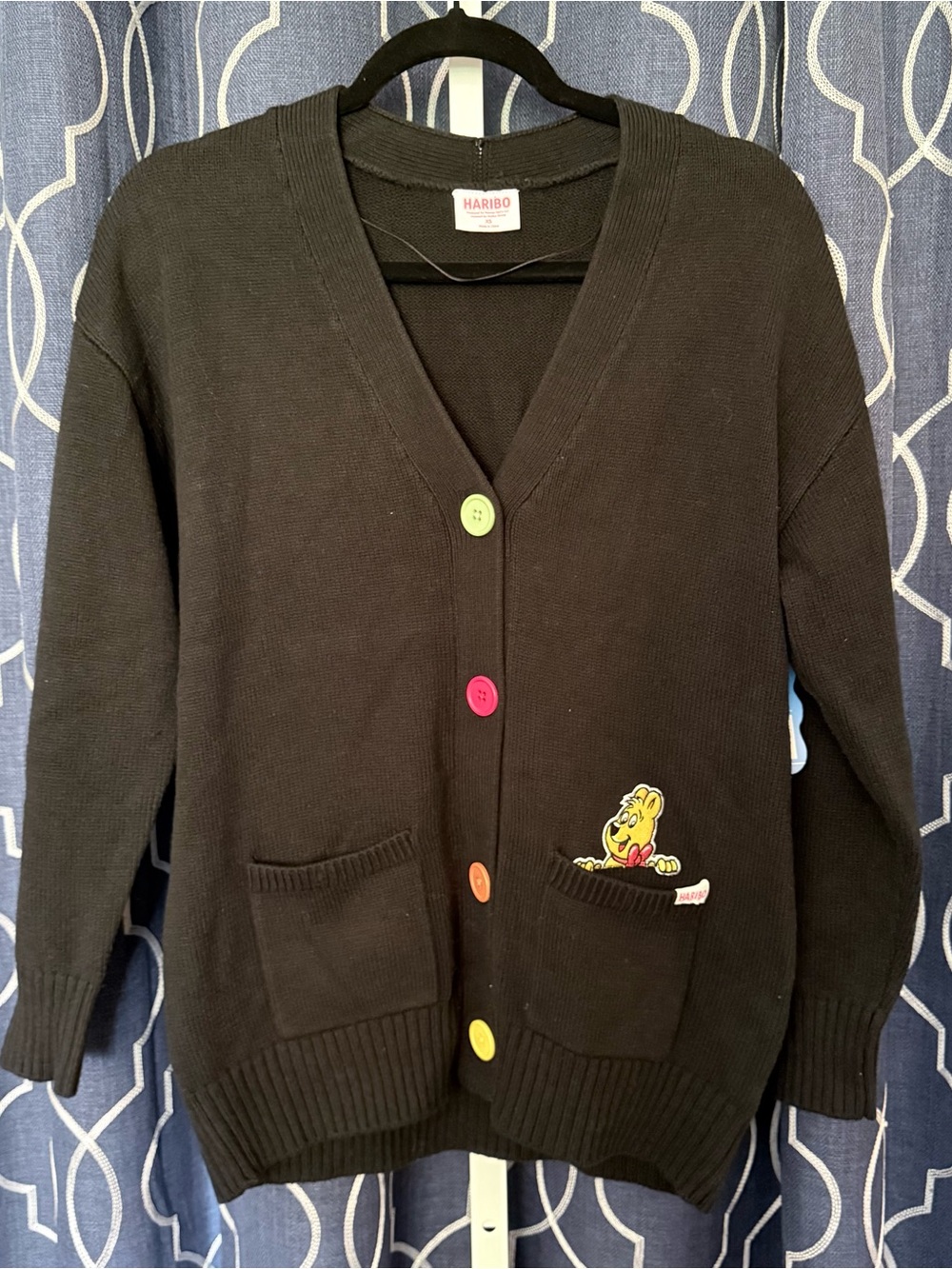 HARIBO Black Embroidered Cardigan with Colorful Buttons Size XS NWT C30